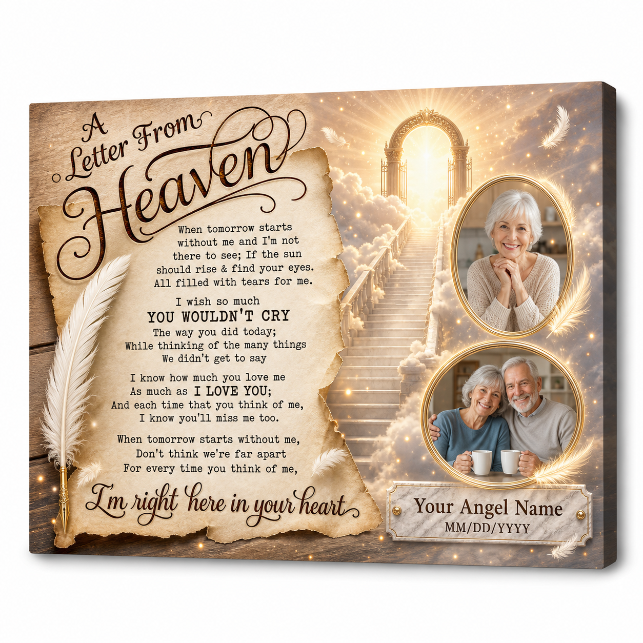 Personalized Memorial Canvas Wall Art - Letter From Heaven Sympathy Gift for Loss of Loved One - Image 1