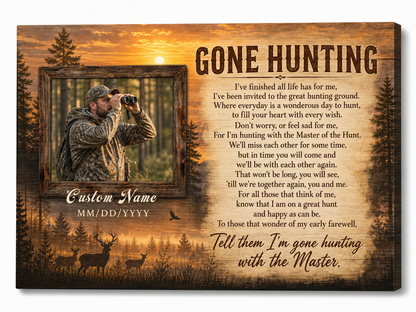 Personalized Gone Hunting Memorial Wall Canvas for Loss of a Hunter Outdoorsman Remembrance Gift - Image 1