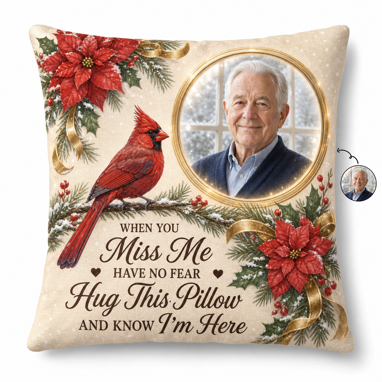 Personalized Memorial Photo Pillow with Cardinal - Custom Remembrance Sympathy Gift - Image 1