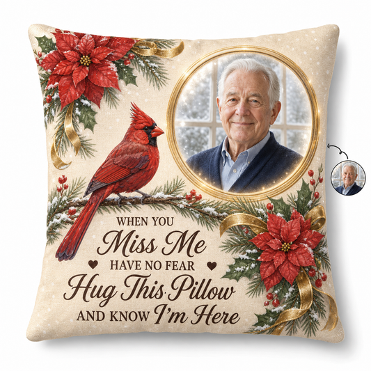 Personalized Memorial Photo Pillow with Cardinal - Custom Remembrance Sympathy Gift - Image 1