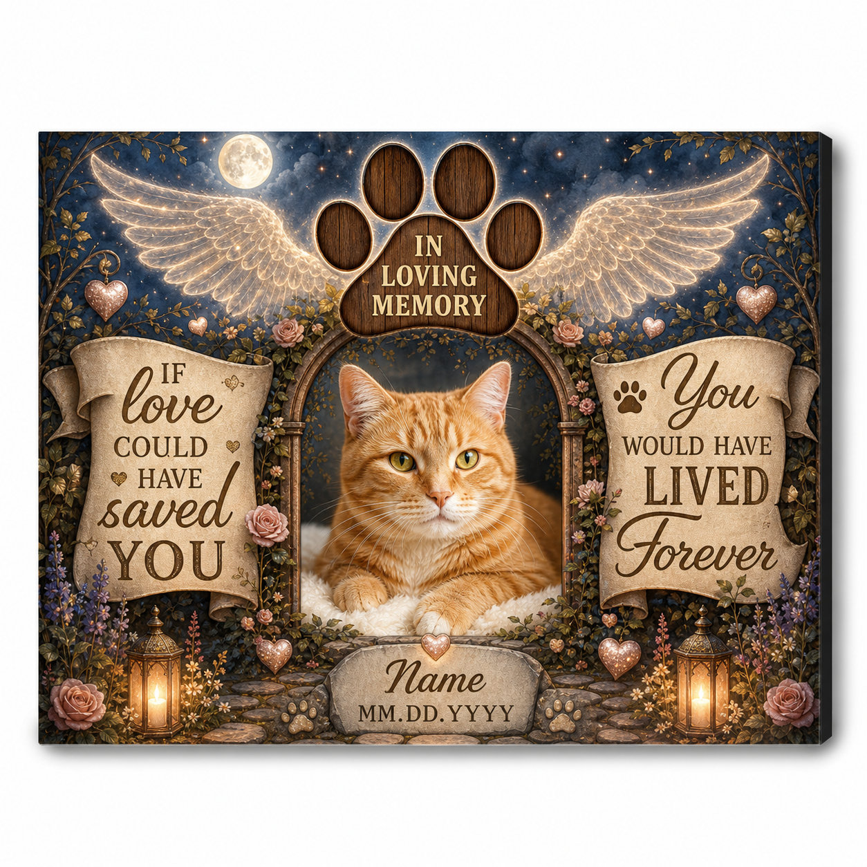 Personalized Cat Memorial Wall Canvas Custom Photo Pet Loss Sympathy Remembrance Gift - Image 1