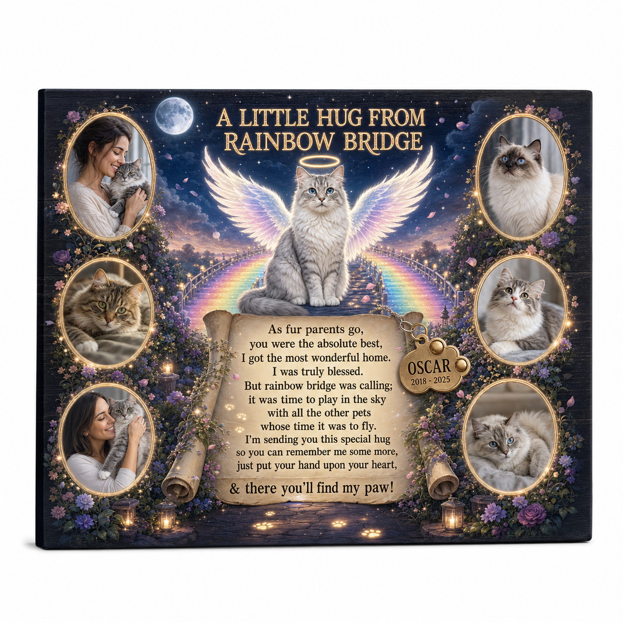 Personalized Cat Memorial Wall Canvas - Rainbow Bridge Pet Loss Photo & Name Gift - Image 1