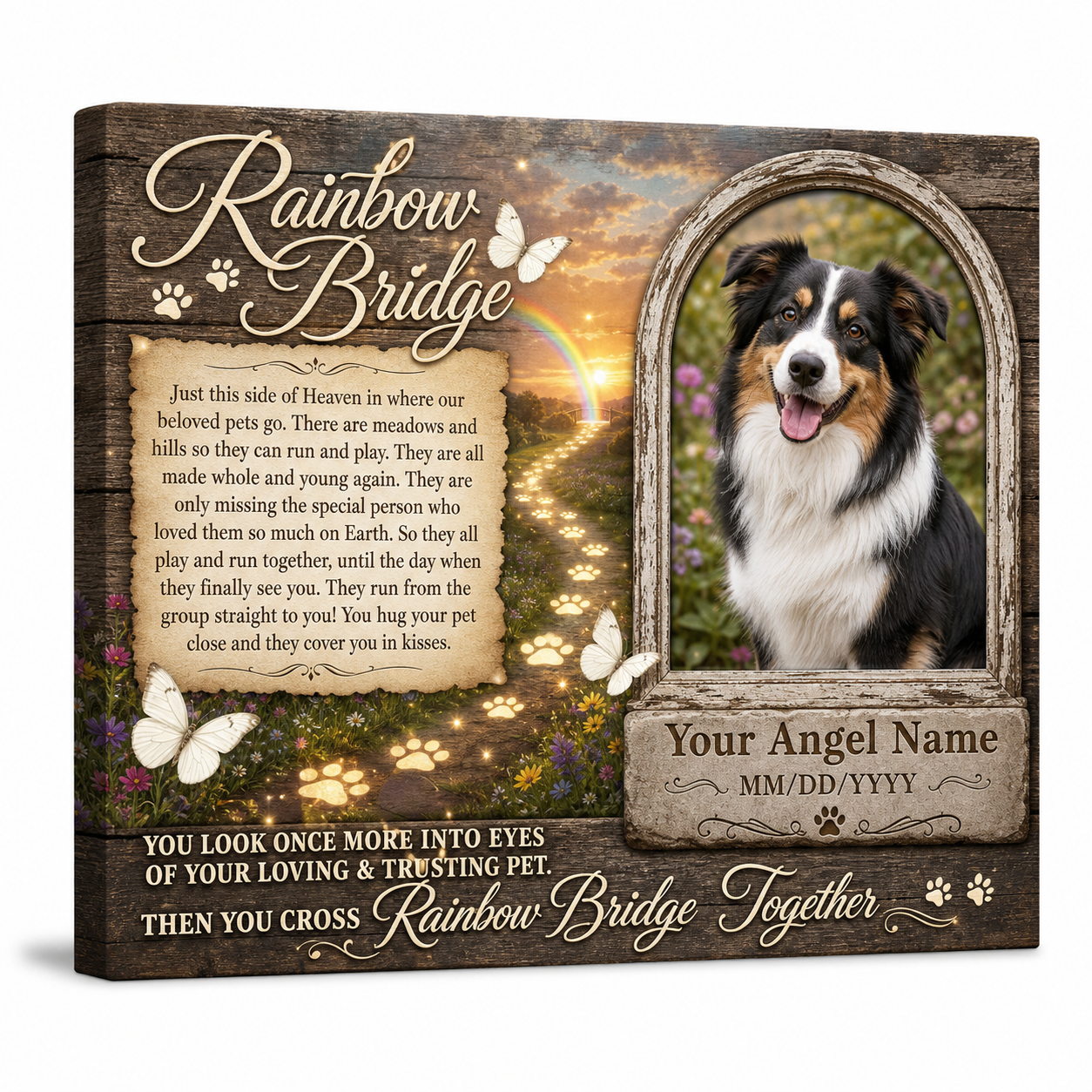 Personalized Pet Memorial Canvas, Rainbow Bridge Dog Loss Gift, Custom Photo Sympathy Wall Art - Image 1