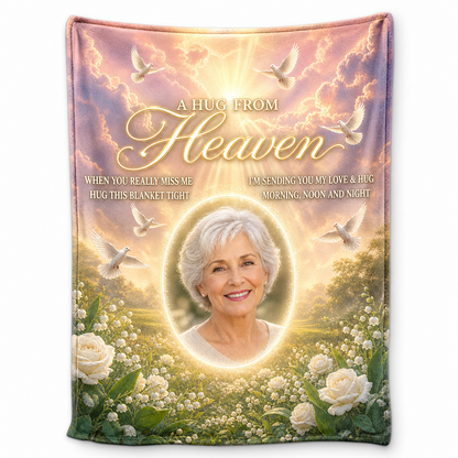 Personalized Memorial Photo Fleece Blanket - A Hug From Heaven Sympathy Gift for Loss - Image 1