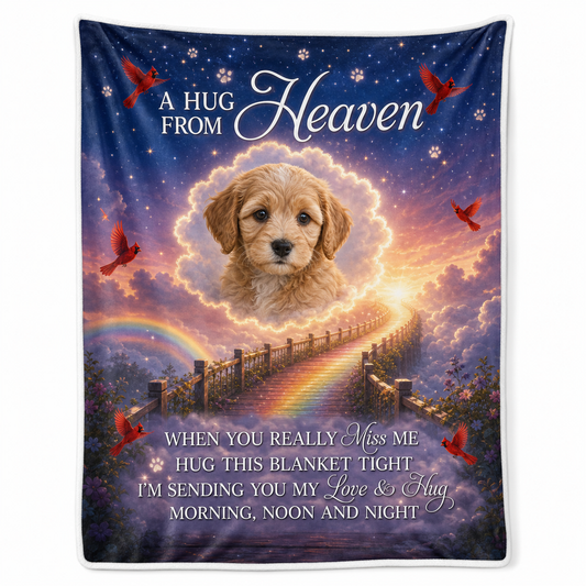 Personalized Pet Memorial Photo Fleece Blanket - A Hug From Heaven Dog Loss Sympathy Gift - Image 1