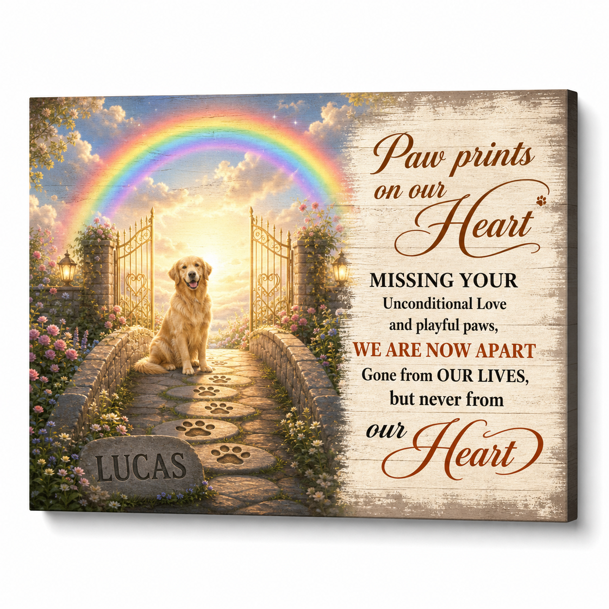 Personalized Dog Memorial Wall Canvas – Rainbow Bridge Paw Print Pet Loss Gift - Image 1