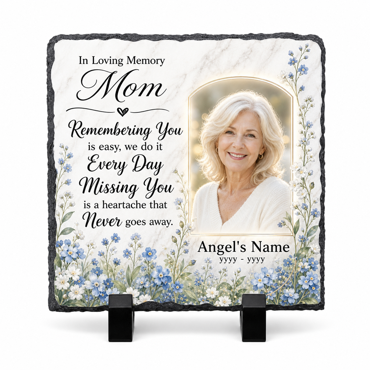 Personalized Mom Memorial Slate Garden Stone With Photo for Loss of Mom Gift - Image 1 | VNMGSREPR1-6IN-EHIEU_AI_0454 VNMGSREPR1-8IN-EHIEU_AI_0454