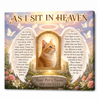 Personalized Pet Memorial Wall Canvas As I Sit In Heaven Cat Photo Sympathy Gift - Image 1