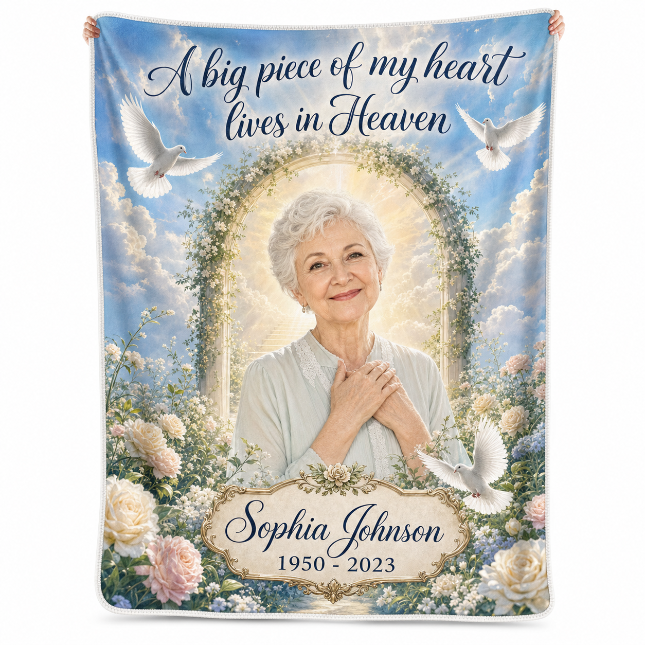 Personalized Memorial Photo Fleece Blanket - Heaven Remembrance Sympathy Gift for Family - Image 1