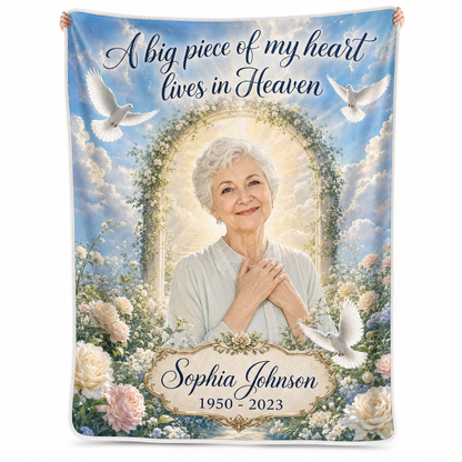 Personalized Memorial Photo Fleece Blanket - Heaven Remembrance Sympathy Gift for Family - Image 1
