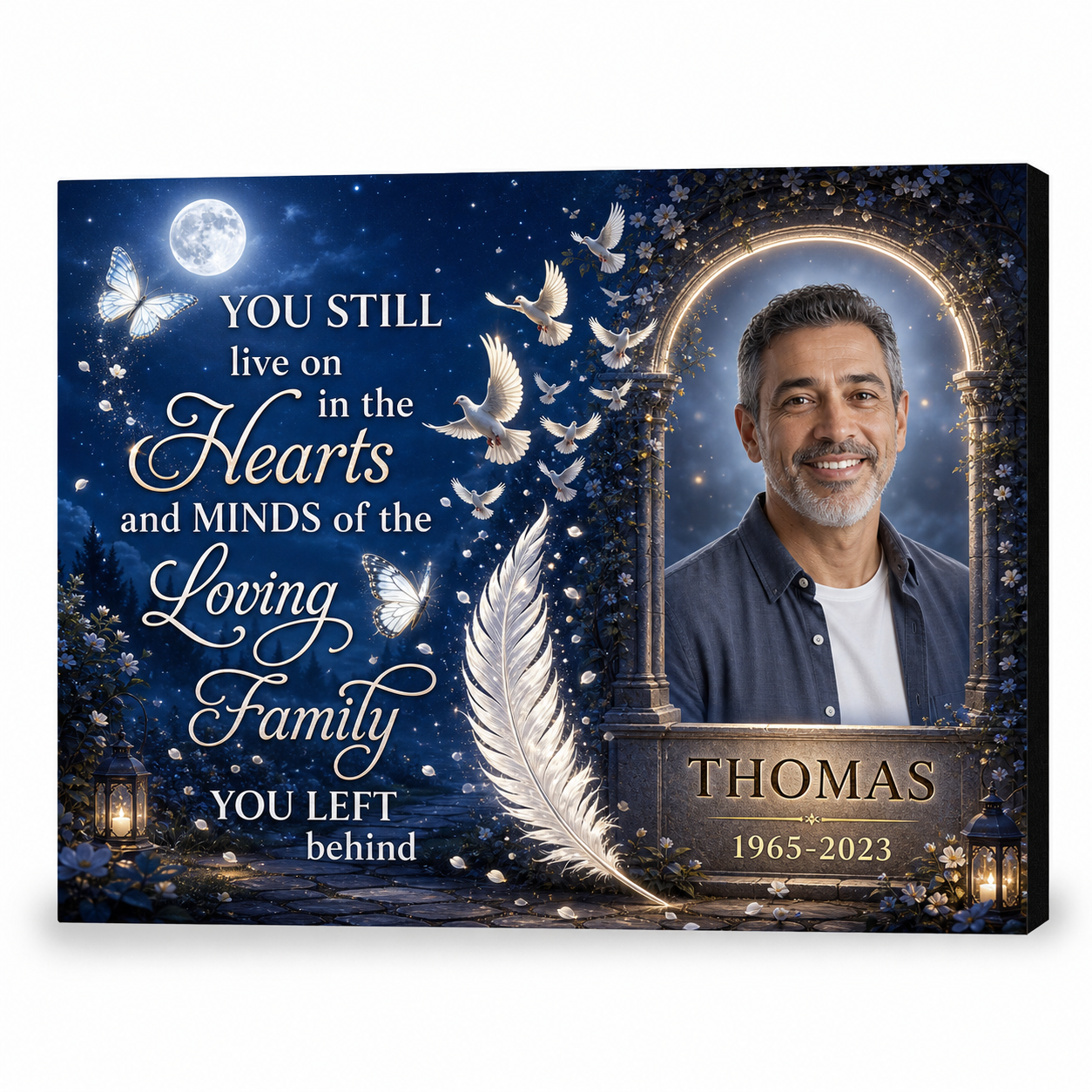 Personalized Memorial Wall Canvas for Loss of a Loved One with Butterflies, Doves & Photo - Image 1