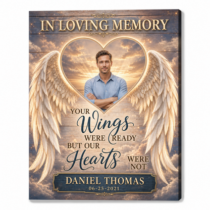 Personalized Memorial Photo Canvas with Angel Wings - Custom Bereavement Gift - Image 1