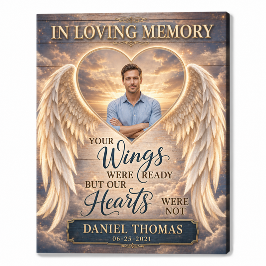 Personalized Memorial Photo Canvas with Angel Wings - Custom Bereavement Gift - Image 1