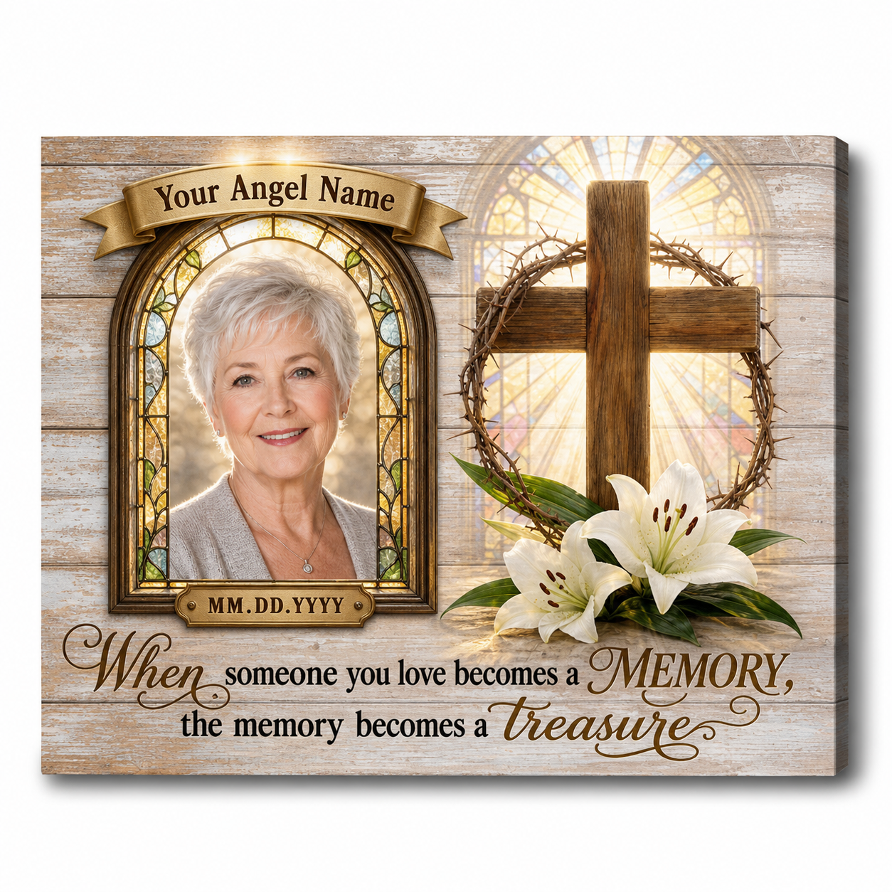 Personalized Memorial Cross Photo Wall Canvas Custom In Loving Memory Christian Sympathy Gift - Image 1