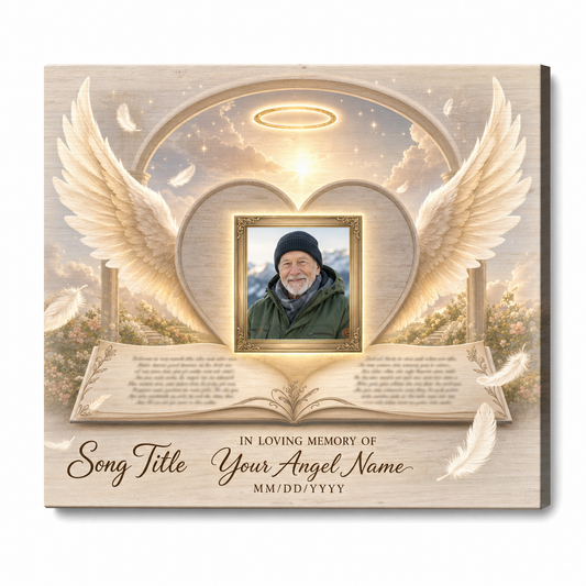 Personalized Memorial Wall Canvas Heart Angel Wings Halo Custom Song Lyric Sympathy Gift - Image 1