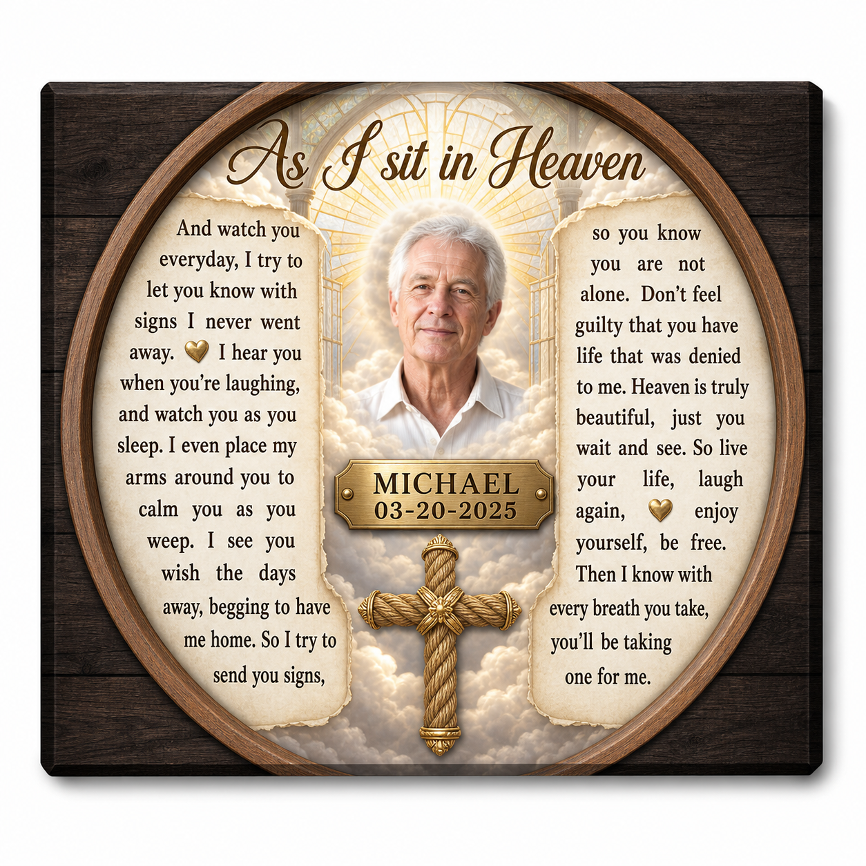 Personalized As I Sit in Heaven Memorial Canvas – Christian Sympathy Gift for Loss - Image 1