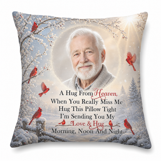 Personalized Photo Memorial Pillow, A Hug From Heaven Keepsake Sympathy Gift for Loss of a Loved One - Image 1