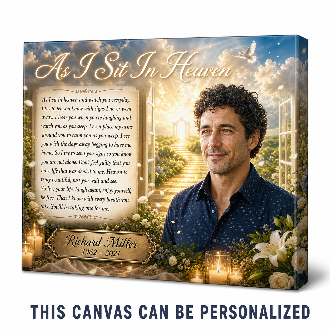 Personalized Memorial Photo Wall Canvas - As I Sit In Heaven Sympathy Gift for Loss of Loved One - Image 1