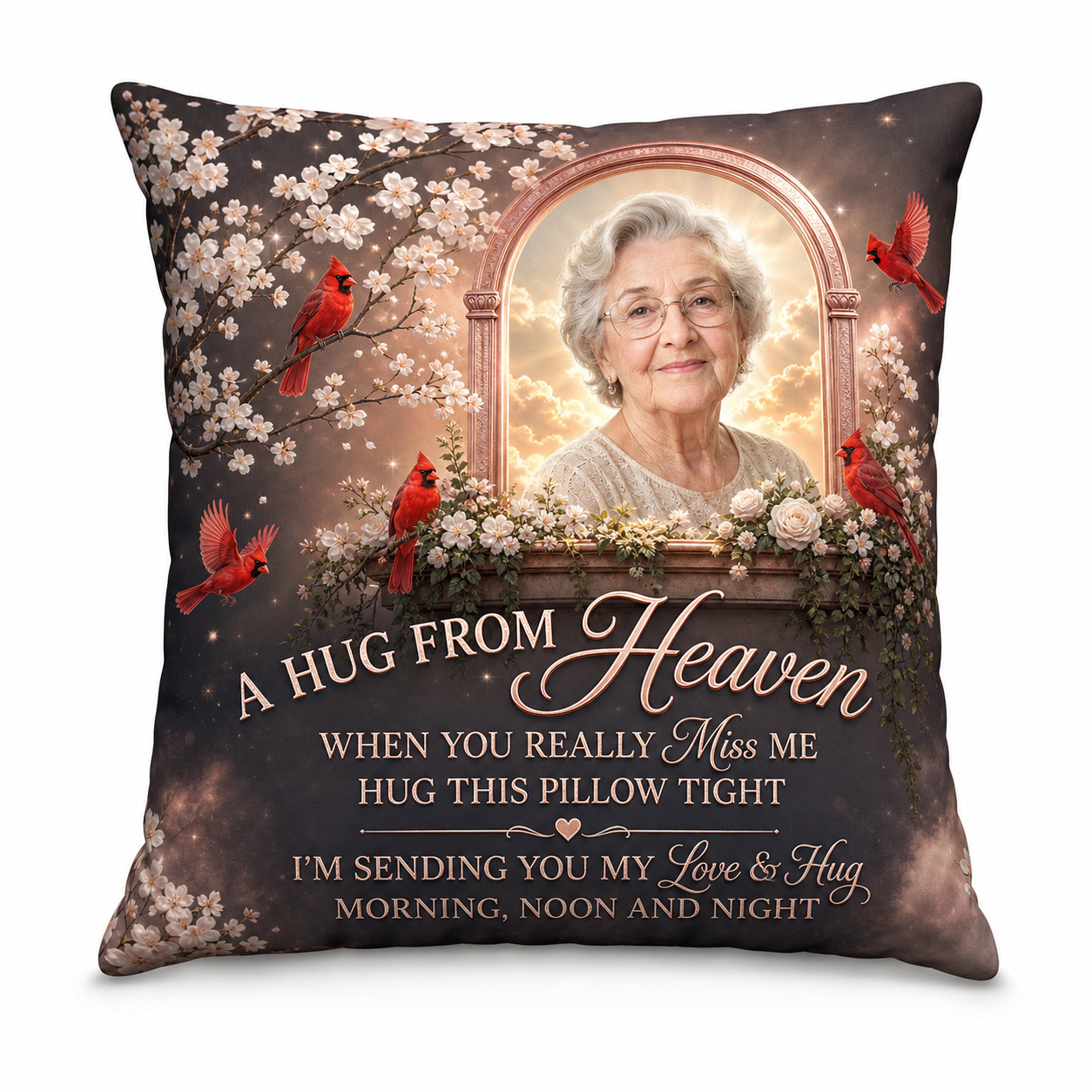 Personalized Photo Memorial Pillow - A Hug From Heaven Cardinal Sympathy Gift for Loss of Loved One - Image 1