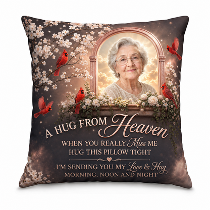 Personalized Photo Memorial Pillow - A Hug From Heaven Cardinal Sympathy Gift for Loss of Loved One - Image 1