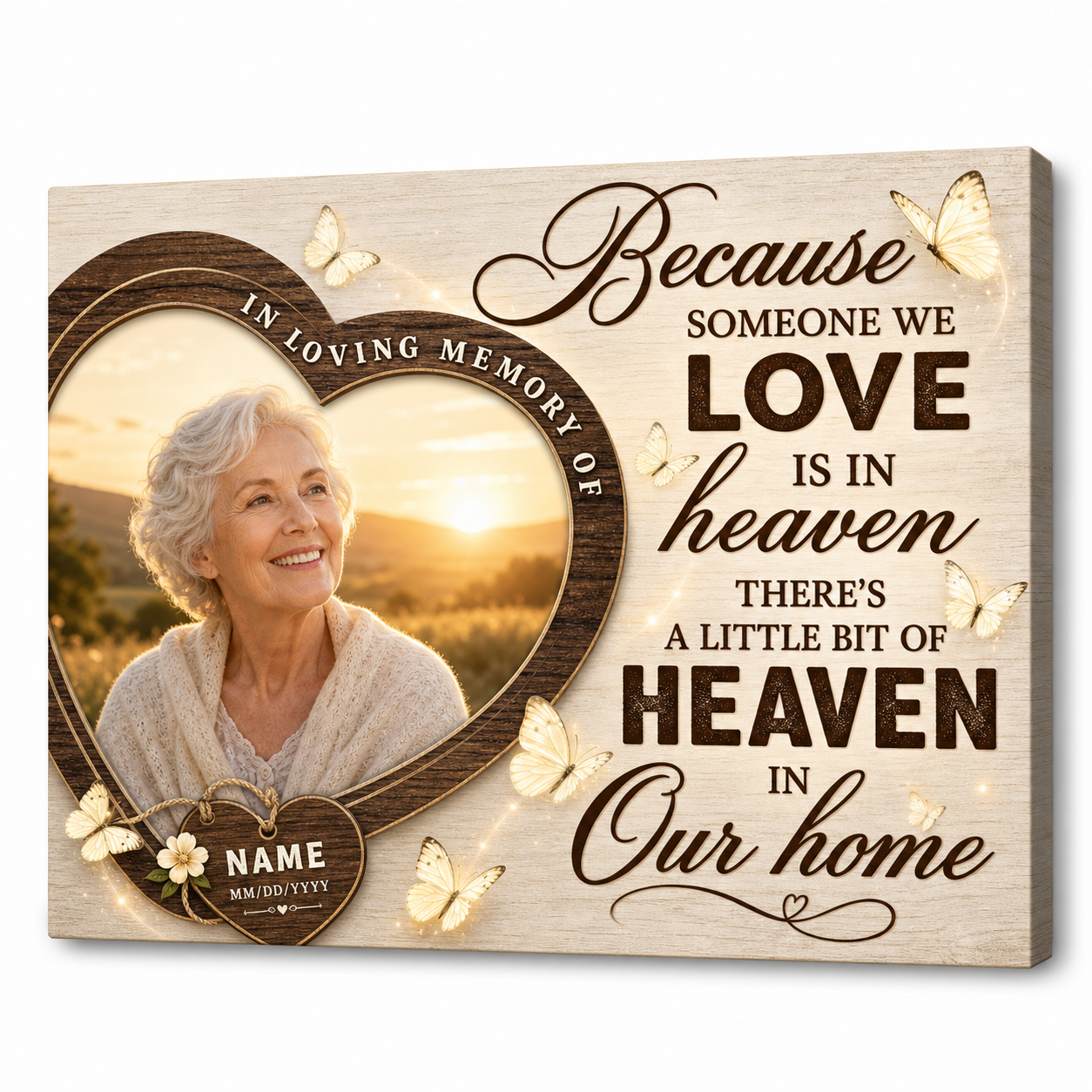 Personalized Memorial Wall Canvas In Loving Memory Heart Photo Sympathy Gift for Loss of Loved One - Image 1