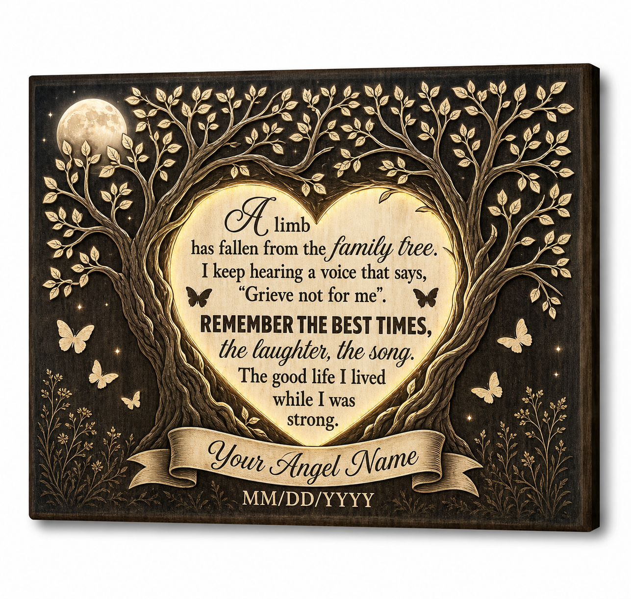 Personalized Memorial Family Tree Wall Canvas With Photo, Butterfly Remembrance Gift - Image 1