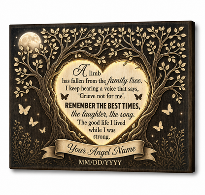 Personalized Memorial Family Tree Wall Canvas With Photo, Butterfly Remembrance Gift - Image 1
