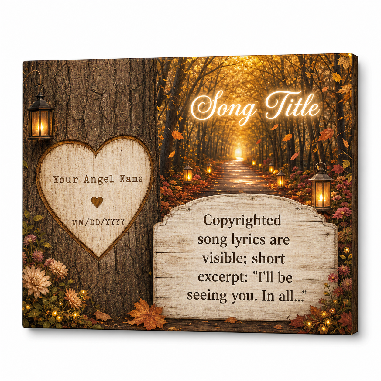 Personalized Memorial Song Lyrics Wall Canvas Autumn Forest Remembrance Sympathy Gift - Image 1