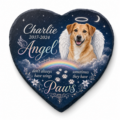 Personalized Dog Memorial Garden Stone Heart Shaped Angel Paws Photo Gift - Image 1 | VNMGSREPR1-6IN-EHIEU_AI_0422 VNMGSREPR1-8IN-EHIEU_AI_0422
