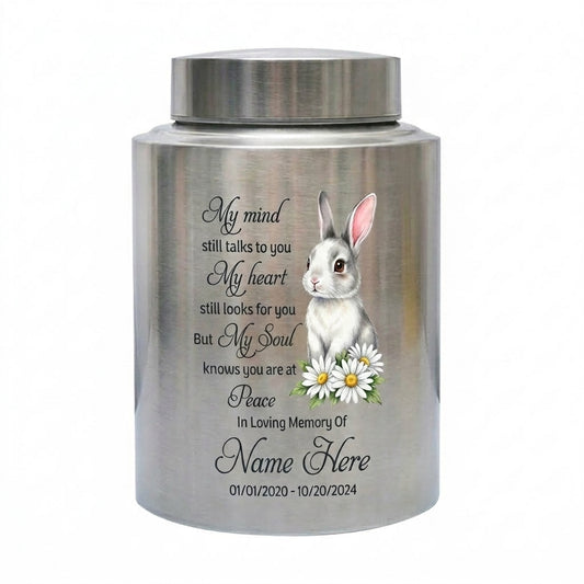 Personalized Baby Loss Rabbit Angel Wings Stainless Steel Cremation Urn for Human Ashes, Infant Child Boy Girl Miscarriage Remembrance, Memorial Keepsake Urn, Memorial Gift, In Loving Memory - Image 1