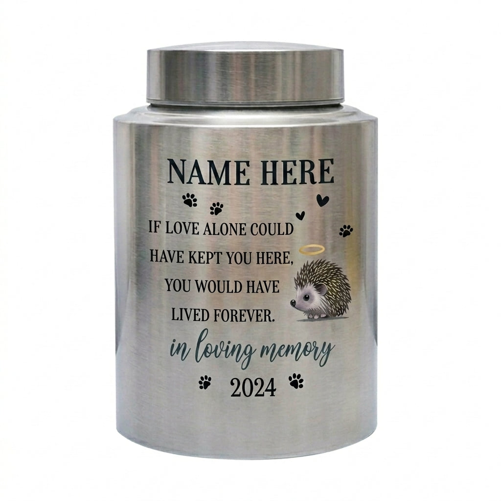 Personalized Hedgehog Pet Memorial Cremation Urn UV Printed Stainless Steel Dog Cat Loss Remembrance Sympathy Paw Print Halo Memorial Keepsake Urn, Memorial Gift, In Loving Memory - Image 1