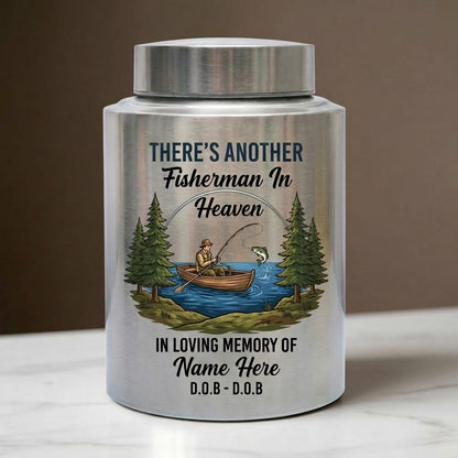 Personalized Bass Fishing Fisherman In Heaven Stainless Steel Custom Printed Urn For Dad Grandpa Husband Loss Bereavement Display 5.9in 7.5in Memorial Keepsake Urn, Memorial Gift, In Loving Memory - Image 1