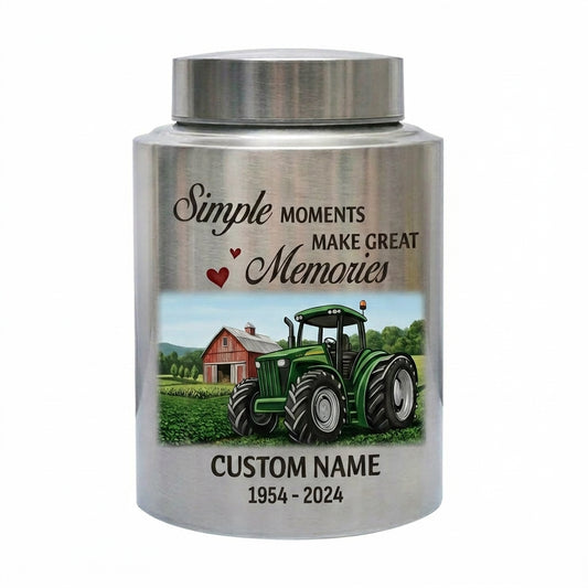 Personalized Farmer Memorial Urn For Human Ashes Simple Moments Make Great Memories Custom Name Loss Of Loved One Small Large Decorative Memorial Keepsake Urn, Memorial Gift, In Loving Memory - Image 1