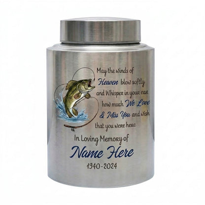 Personalized Bass Fishing Stainless Steel Cremation Urns For Human Ashes Fisherman Funeral Tribute Bereavement Resting Place Small Large Size Memorial Keepsake Urn, Memorial Gift, In Loving Memory - Image 1