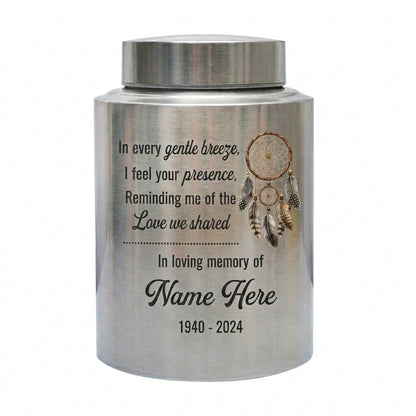 Personalized Native American Dreamcatcher Stainless Steel Sympathy Gift for Loss of Loved One Decorative Funeral Ash Container UV Print Memorial Keepsake Urn, Memorial Gift, In Loving Memory - Image 1