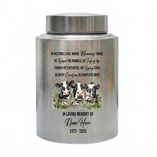 Personalized Farmer Stainless Steel UV Printed Ash Holder Loss of Father Grandfather Husband Sympathy Bereavement Condolence 2 Sizes 4 Colors Memorial Keepsake Urn, Memorial Gift, In Loving Memory - Image 1