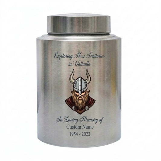 Personalized Valhalla Viking Nordic Runes Urn for Human Ashes, Exploring New Territories Norse Gift for Father Husband Brother, Memorial Keepsake Urn, Memorial Gift, In Loving Memory - Image 1