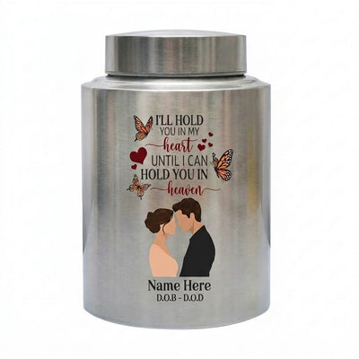 Personalized Couple In Heaven Butterfly Heart Stainless Steel Urn Loss Of Husband Widow Sympathy Bereavement Adult Ashes 2 Sizes Memorial Keepsake Urn, Memorial Gift, In Loving Memory - Image 1
