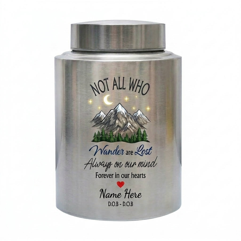 Personalized Forest Camping Outdoor Stainless Steel UV Printed Urn for Camper Nature Lover Adult Human Ashes Sympathy Condolence 5.9in 7.5in Memorial Keepsake Urn, Memorial Gift, In Loving Memory - Image 1