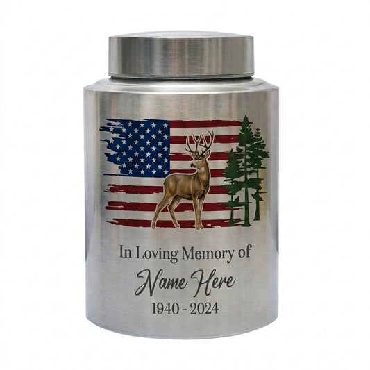 Personalized Deer Hunting Large Cremation Urn for Human Ashes, Custom Outdoorsman Hunter Tribute, Dad Grandpa Bereavement Ash Container, Memorial Keepsake Urn, Memorial Gift, In Loving Memory - Image 1