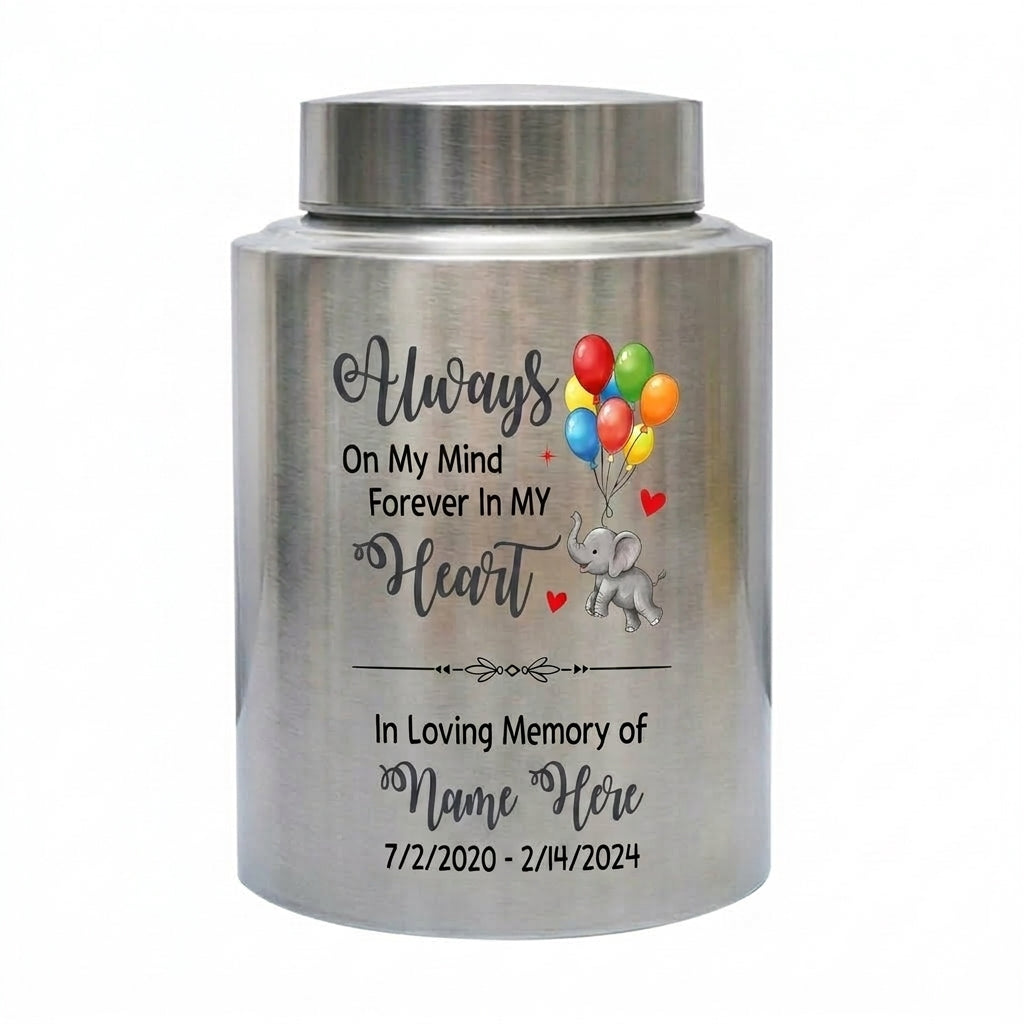 Personalized Baby Elephant Stainless Steel UV Printed Urn For Infant Child Boy Girl Loss Miscarriage, Decorative Keepsake For Ashes, Memorial Keepsake Urn, Memorial Gift, In Loving Memory - Image 1