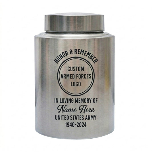 Personalized US Army Veteran Military Soldier Stainless Steel Large Funeral Tribute Remembrance Home Display UV Printed Decor Memorial Keepsake Urn, Memorial Gift, In Loving Memory - Image 1
