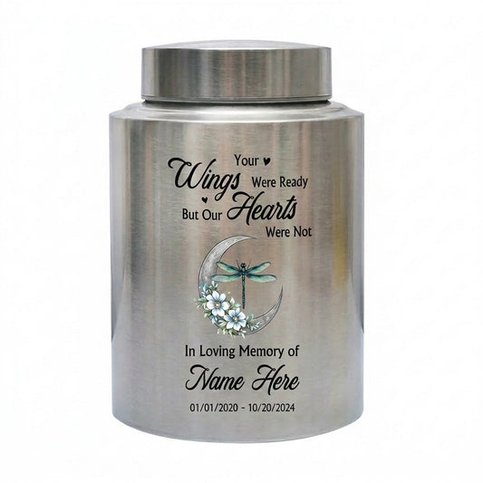 Personalized Dragonfly Stainless Steel UV Printed Urn for Adult Human Ashes Your Wings Were Ready Quote 4 Colors Two Sizes Memorial Keepsake Urn, Memorial Gift, In Loving Memory - Image 1