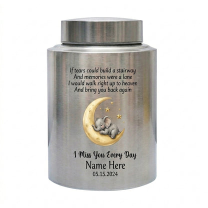 Personalized Angel Baby Stairway to Heaven Stainless Steel Large Urn for Ashes, Infant Loss Remembrance Bereavement Sympathy, Memorial Keepsake Urn, Memorial Gift, In Loving Memory - Image 1
