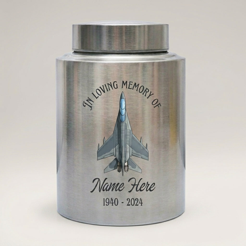 Personalized Veterans Military Soldier Stainless Steel Large Cremation Urn for Human Ashes, Custom Army Navy Air Force Tribute, Memorial Keepsake Urn, Memorial Gift, In Loving Memory - Image 1