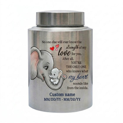 Personalized Baby Elephant Stainless Steel Cremation Urn for Infant Child Boy Girl, Mother to Child Pregnancy Loss Miscarriage Remembrance Memorial Keepsake Urn, Memorial Gift, In Loving Memory - Image 1