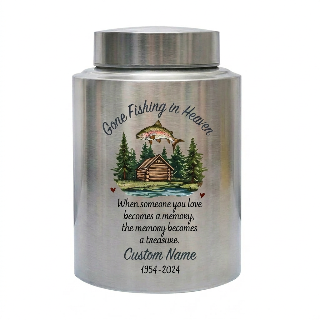 Personalized Bass Fishing Stainless Steel Urn for Human Ashes Fisherman Tribute Loss of Father Husband Grandpa Small and Large Sizes Memorial Keepsake Urn, Memorial Gift, In Loving Memory - Image 1