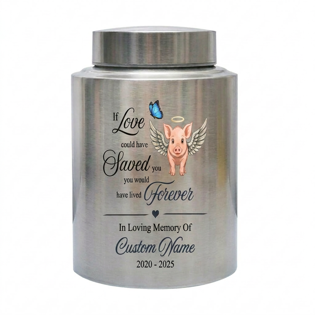Personalized Pig Cremation Urn for Human Ashes Stainless Steel Custom Name Date If Love Could Have Saved You Sympathy UV Print Large Memorial Keepsake Urn, Memorial Gift, In Loving Memory - Image 1