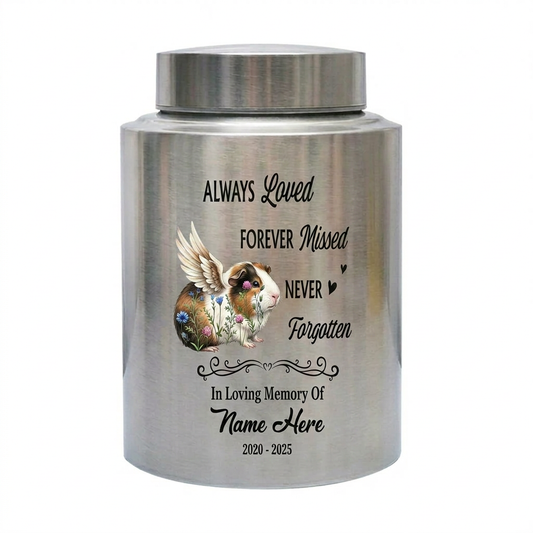 Personalized Guinea Pig Hamster UV Printed Urn for Small Pet Ashes, Custom Always Loved Forever Missed Quote, 4 Colors 2 Sizes, Memorial Keepsake Urn, Memorial Gift, In Loving Memory - Image 1