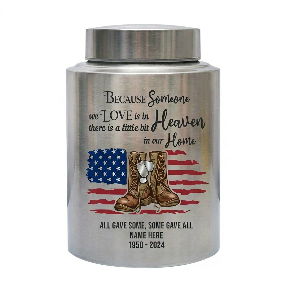 Personalized Veteran Military US Army Stainless Steel Large Urn Soldier Remembrance Tribute Home Decor Display Silver Black Gold Red Memorial Keepsake Urn, Memorial Gift, In Loving Memory - Image 1